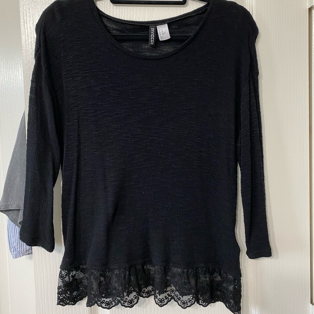 Black sweater with lace trim